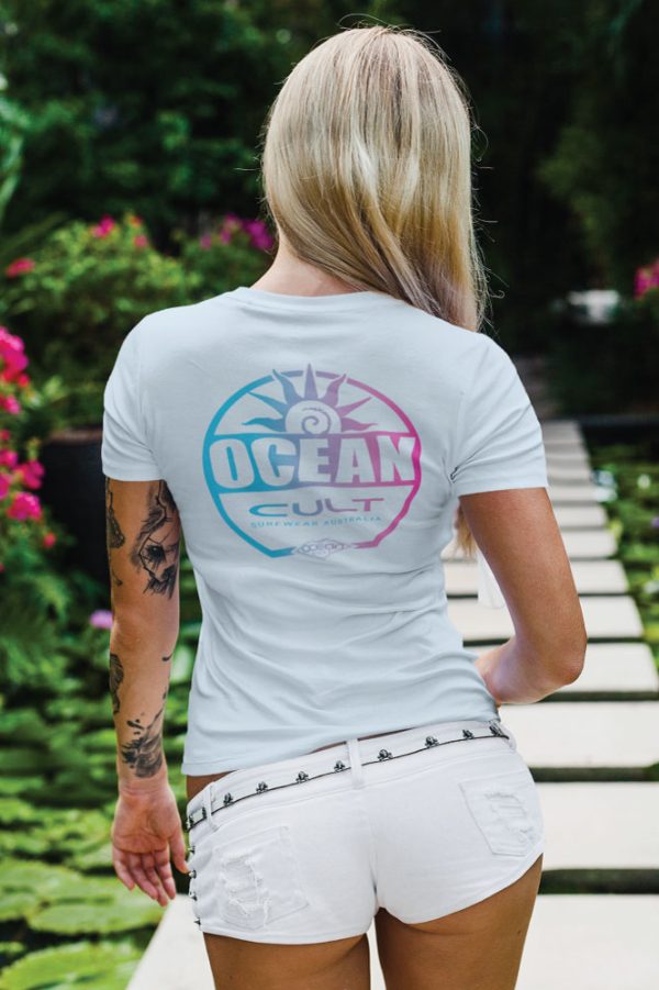 Ocean Cult, Womens Ocean Gradient Sun Tee, Stone Blue