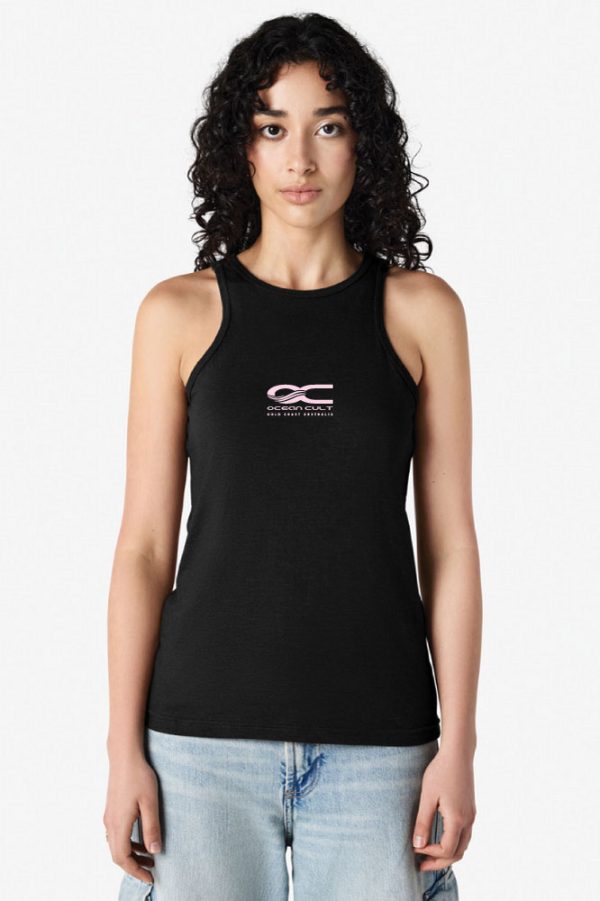 Women's Pink Ocean Cult OC Logo Black Racerback Tank Top Front